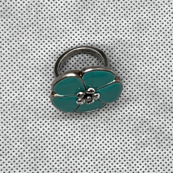 Premier Designs Silver Plate Turquoise Aqua Enamel Flower Statement Ring NIB - Picture 9 of 9